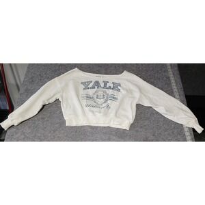 Yale University Cropped‎ Sweatshirt Ivory Collegiate Pullover Top Small